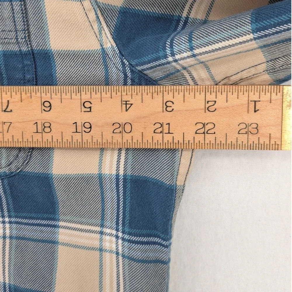 J.Crew Plaid Flannel Shirt Men's L Blue Cream Heavyweight Cotton Workwear Casual